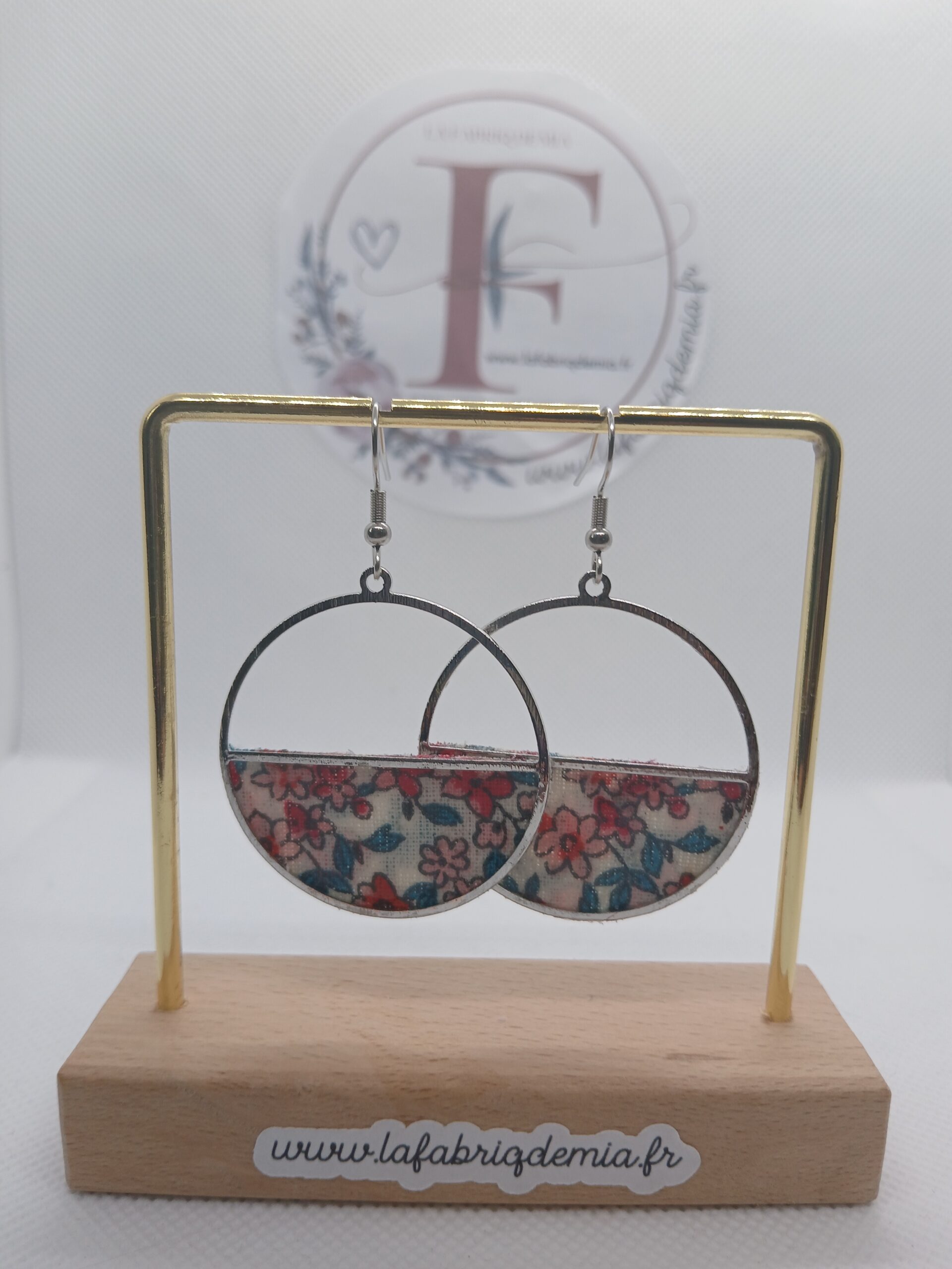 Boucles d&rsquo;oreilles cuivre et tissu 528