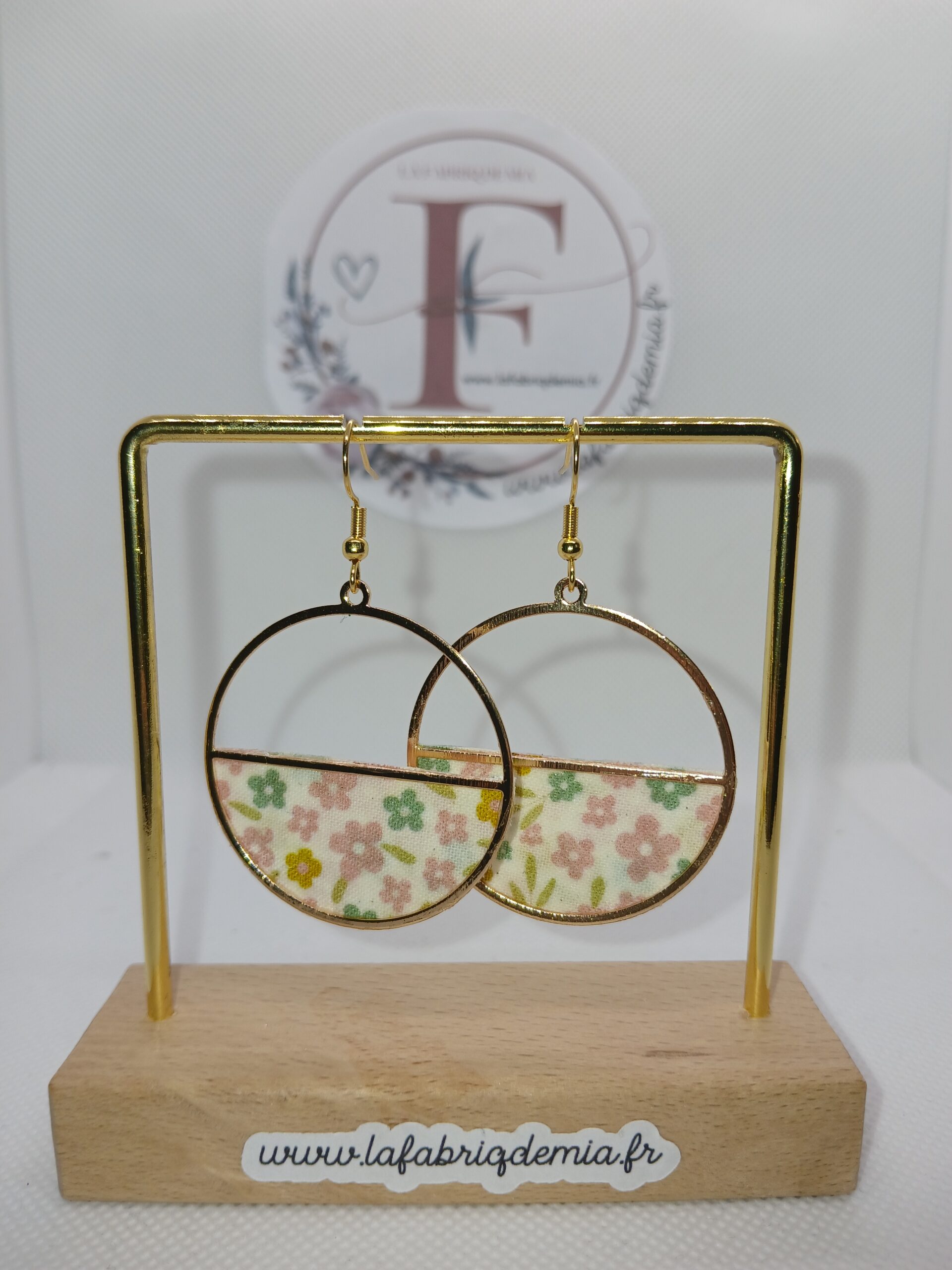 Boucles d&rsquo;oreilles cuivre et tissu 468