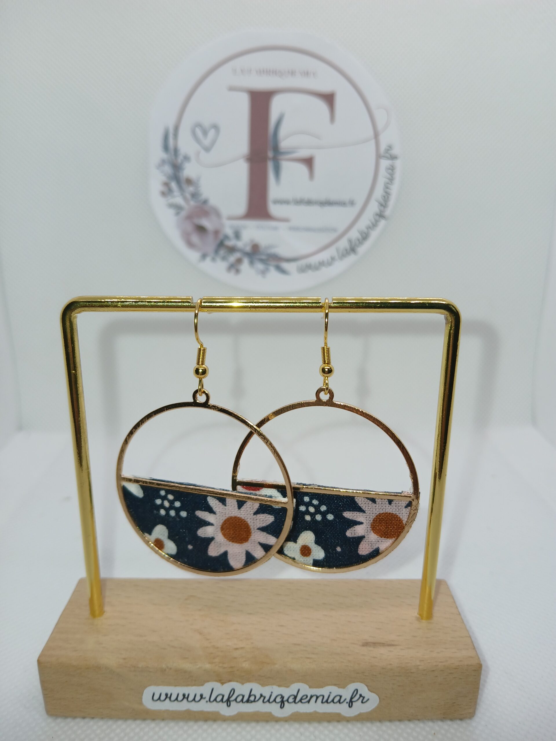 Boucles d&rsquo;oreilles cuivre et tissu 472