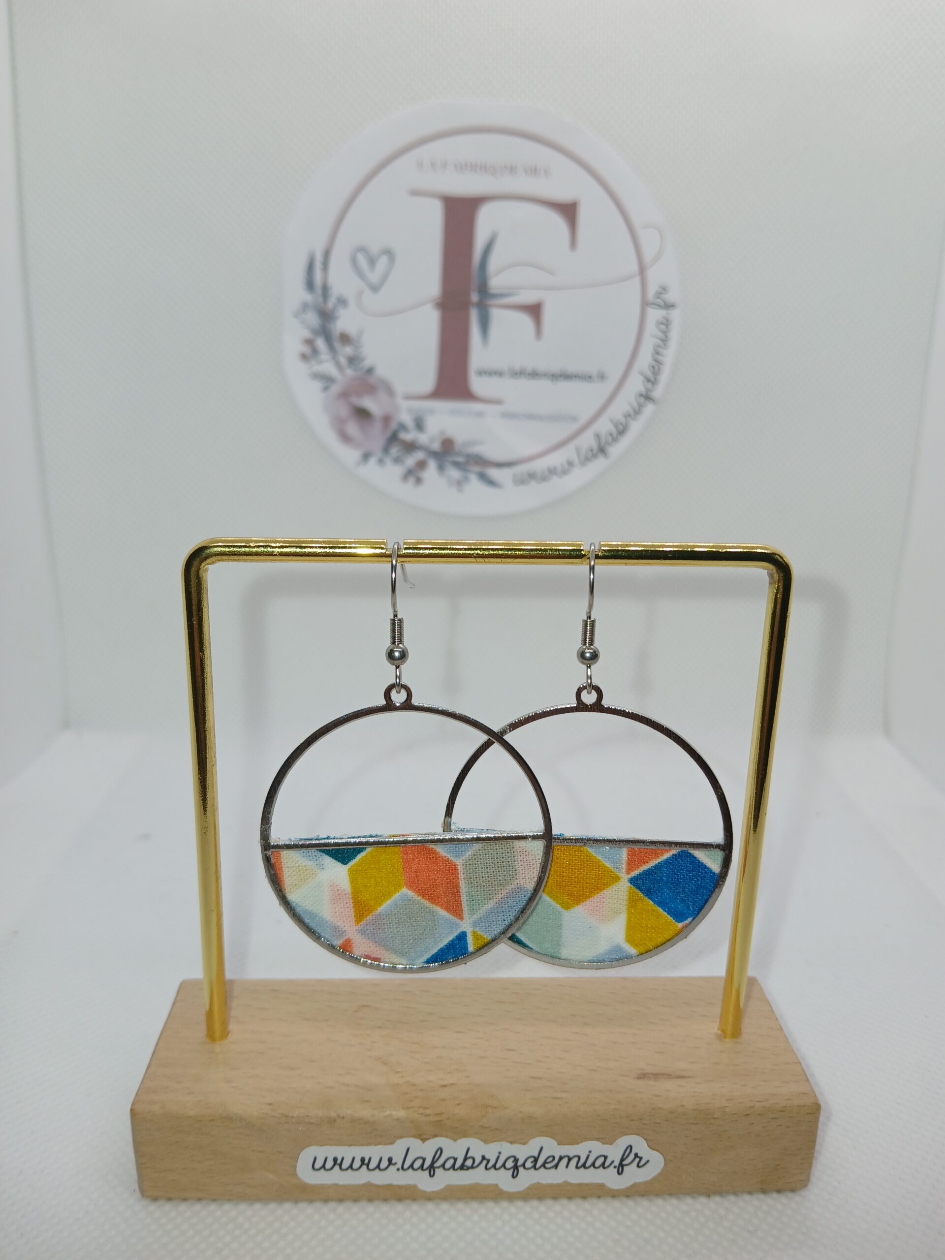 Boucles d&rsquo;oreilles cuivre et tissu 473