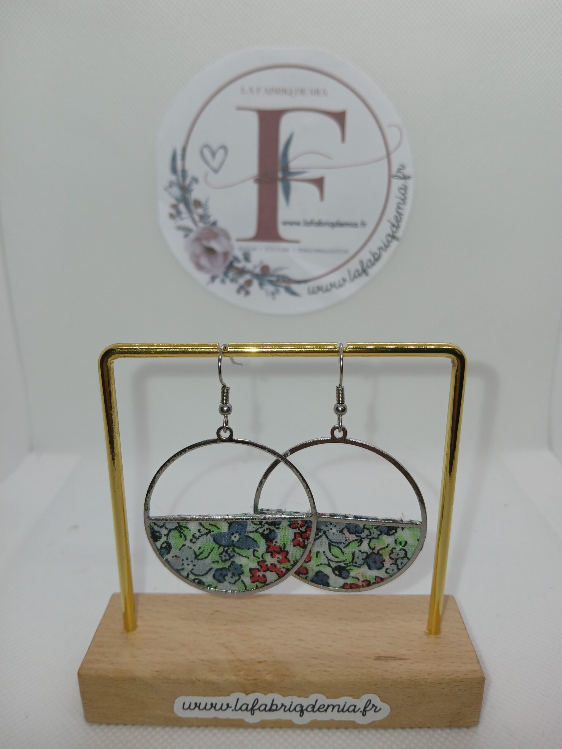 Boucles d&rsquo;oreilles cuivre et tissu 479